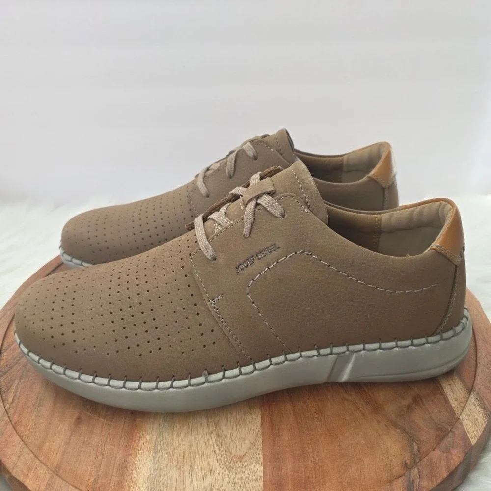 Josef Seibel Louis 06 Mens Sz 46 Taupe Leather Perforated Oxford Shoes 38406 NIB
